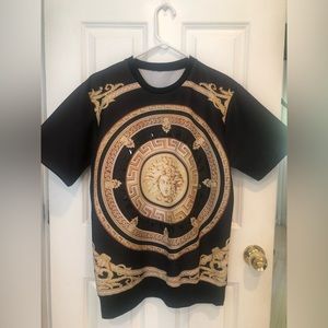 VERSACE MEDUSA LOGO EMBELLISHED SCUBA TEE SAMPLE MISSING LABEL BLACK GOLD